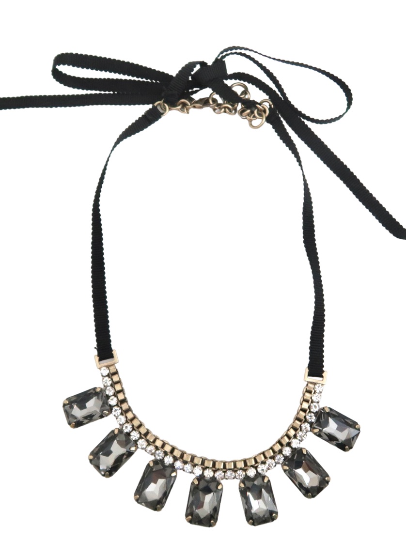 Banana Republic Black & Smoky Crystal Ribbon Necklace